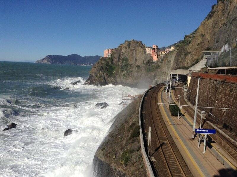 Mareggiata alla stazione di Manarola