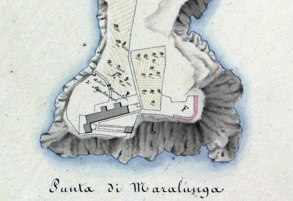 La mappa del convento di Maralunga disegnata da Giobatta Chiodo, risalente al 1817 e conservata all’Istituto Geografico Militare di Firenze (foto Alessandro Manfredi)