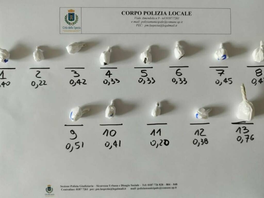 Cocaina sequestrata dalla Polizia locale della Spezia