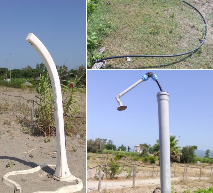 Docce non funzionanti alla spiaggia libera di Marinella