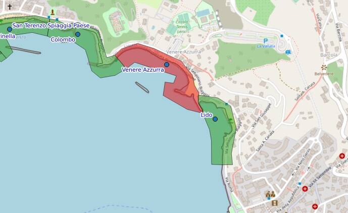 Dalla mappa delle acque di balneazione della Liguria sul sito di Arpal