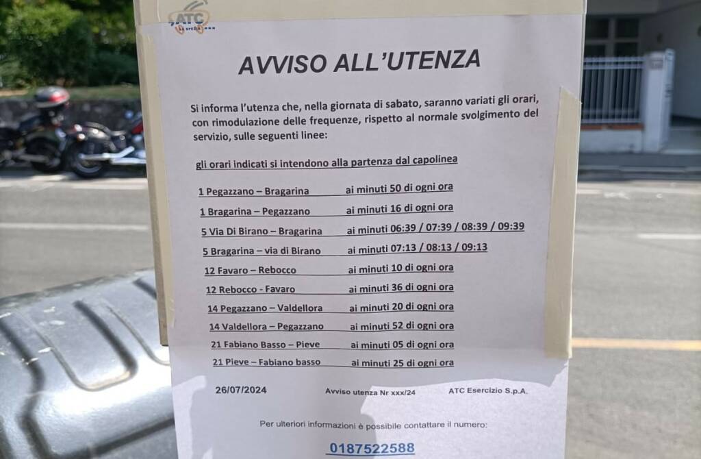 Tagli al servizio Atc esercizio per sabato 27 luglio