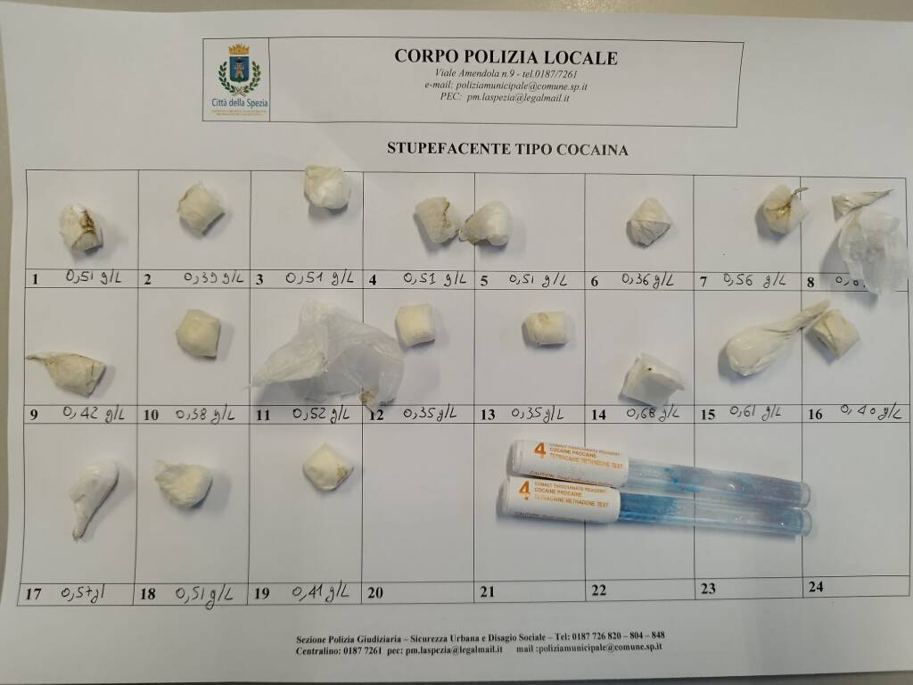 La cocaina sequestrata dalla Polizia Locale