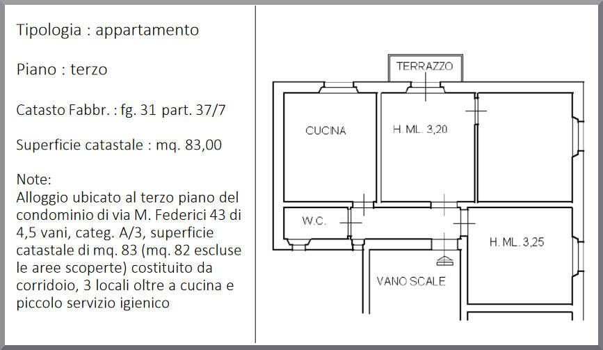 Planimetria appartamento Via Federici 43